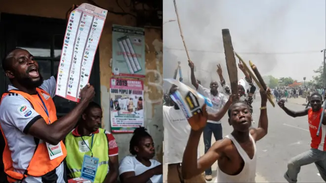 Aworan eeyan kan to n ṣeto idibo ati aworan awọn janduku lapa ọtun.