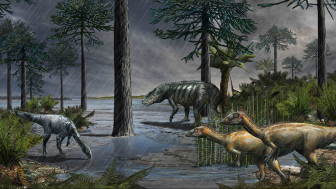 ไดโนเสาร์กลางฝน