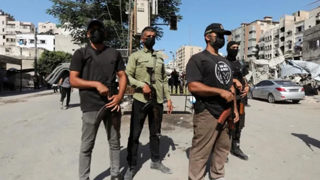 
Hamas security forces on the streets of Gaza City on Saturday