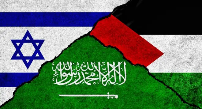 أعلام السعودية وإسرائيل وفلسطين