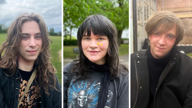 Na zdjęciu znajdują się trzy młode osoby, które patrzą prosto w obiektyw aparatu i pozują do fotografii. Zdjęcia zostały wykonane osobno, a następnie zestawione razem w jedną kompozycję.