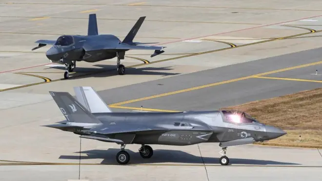 역대 최대규모의 한미 연합공중훈련 참가를 위해 한국으로 전개된 미국의 F-35B 스텔스 전투기