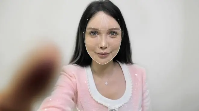 한 중국 여성이 성형수술 앱을 이용하고 있다