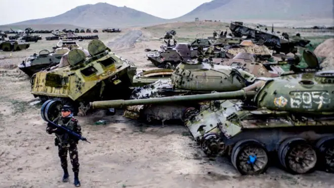 The remains of Soviet tanks around Kabul.
