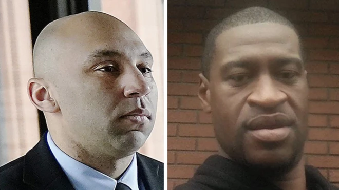 Collage photo of Kueng and George Floyd