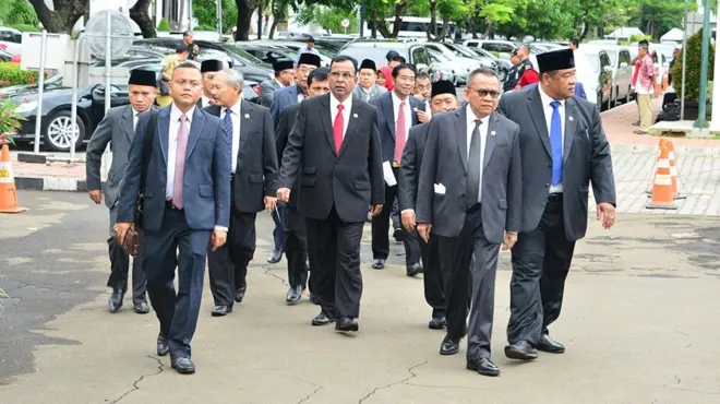 Pimpinan dan anggota DPRD DKI menghadiri pelantikan Gubernur Anies Baswedan, 16 Oktober 2017.