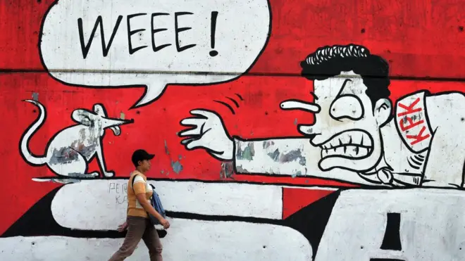Grafiti yang menggambarkan dukungan warga terhadap pemberantasan korupsi di Indonesia