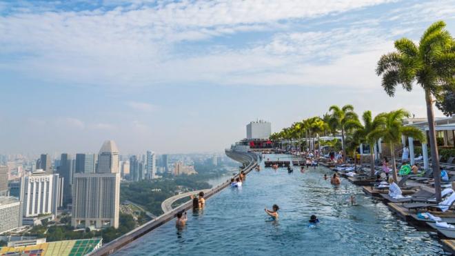 Infinity pool on top of a hotel in Singapore