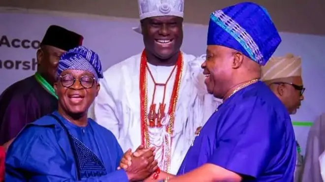 Gomina Oyetọla, Ọọni Ogunwusi ti ile Ifẹ ati Sẹnetọ Ademọla Adeleke