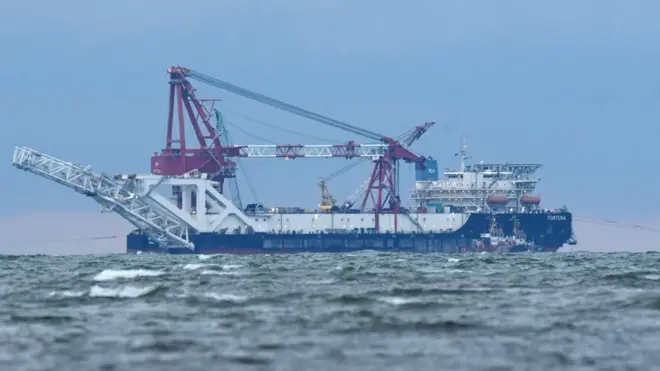 US sanctions have been imposed on this ship, the Fortuna, whose job is to lay the rest of the pipeline