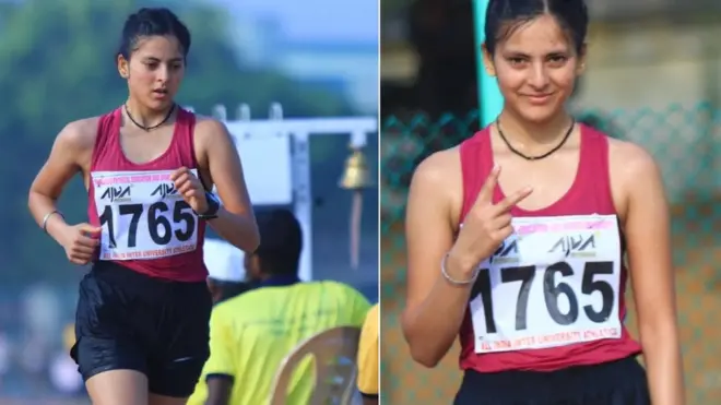 चेन्नई में दौड़ में हिस्सा लेती हुई और गोल्ड मेडल जीतने के बाद मानसी नेगी