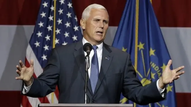 Indiana Gov. Mike Pence introduces Republican presidential candidate Donald Trump at a rally.