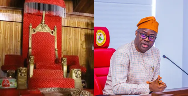 Aworan Aga Ọba Alaafin ati Seyi Makinde 