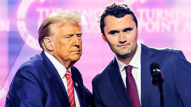 President Trump and Charlie Kirk seen on stage together in 2024