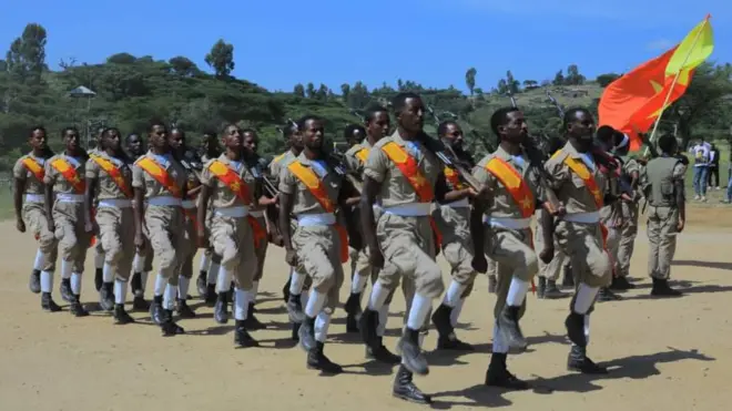 የትግራይ ኃይሎች አባላት በሰልፍ 