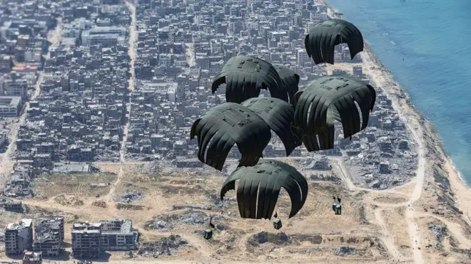 помощь Газе на парашютах, сброшенная британскими летчиками