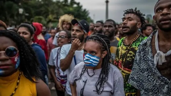 Ratusan mahasiswa asal Papua berunjuk rasa di depan Istana Kepresidenan Jakarta, 22 Agustus 2019.