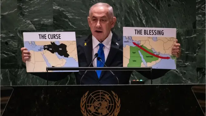Izraelski premijer Benjamin Netanjahu na zasedanju Generalne skupštine Ujedinjenih nacija, 27. septembar