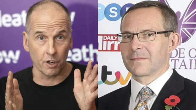 นายริชาร์ด สแตนตัน (ซ้าย) และนายจอห์น โวลันเธน (ขวา) ได้รับเหรียญกล้าหาญสูงสุดอันดับ 2 ที่มอบให้แก่พลเรือนของสหราชอาณาจักร