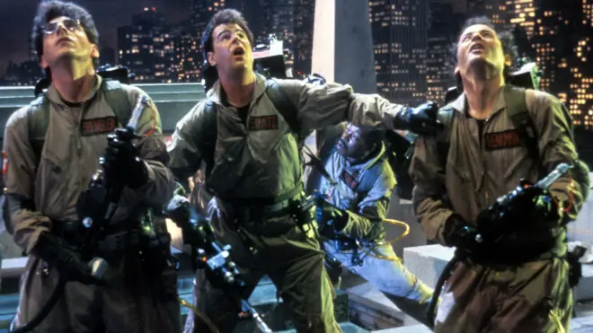 Harold Ramis, Dan Aykroyd and Bill Murray with Ernie Hudson (rear) in Ghostbusters