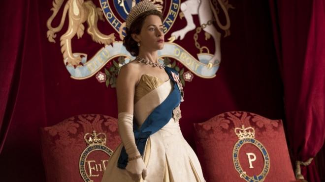 Actress Claire Foy playing Queen Elizabeth II in Netflix series The Crown