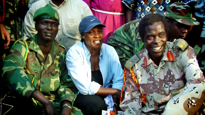 Betty Bigombe (centre) with LRA negotiator Brig Sam Kolo in 2004