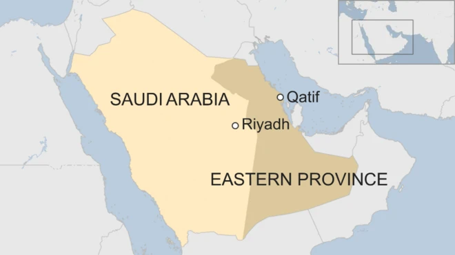 Map of Saudi Arabia showing location of Qatif