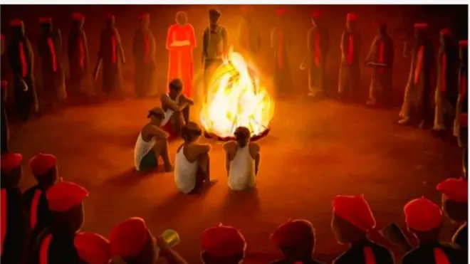 Aworan awọn ẹlẹgbẹ okunkun pẹlu ina ti wọn da silẹ