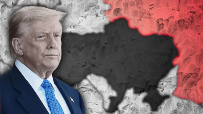 Колаж - Трамп на тлі мапи України та шматочків Росії та сусідніх країн