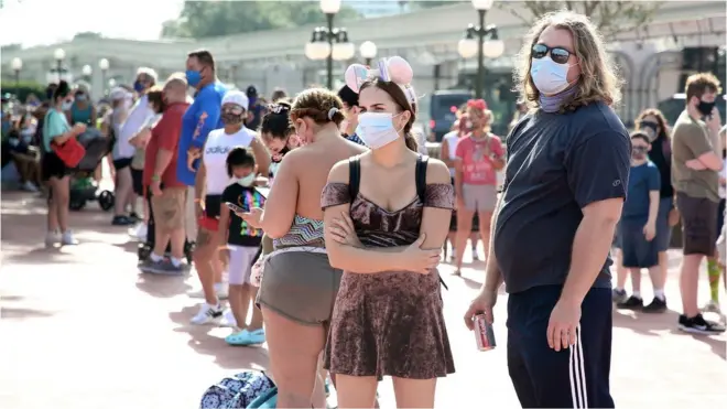People queue outside Walt Disney World