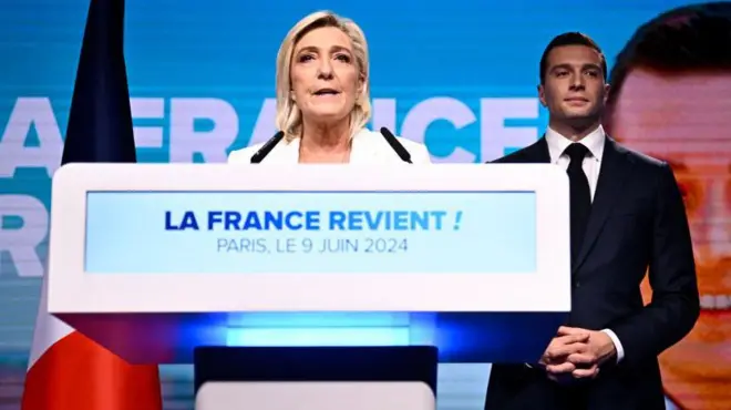 Le Pen junto a Bardella.