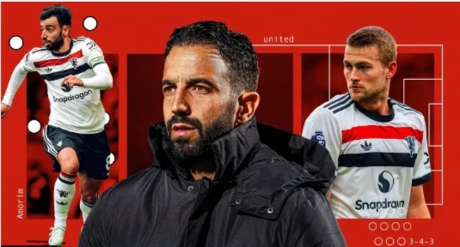 Рубен Аморим на фоне игроков "МЮ"