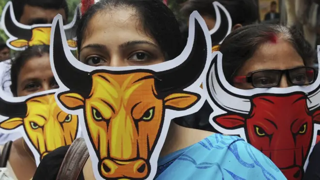 गाय का मास्क लगाए एक महिला