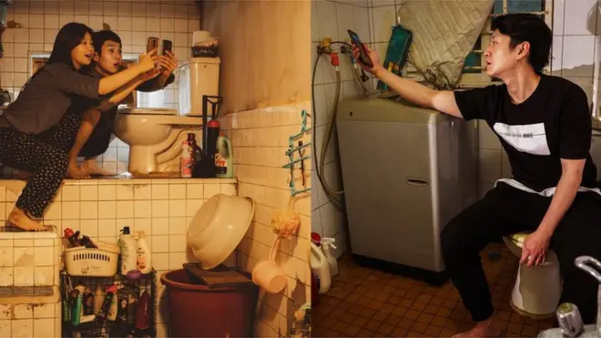 ဇာတ်ကားထဲကအိမ်ခန်း (ဝဲဘက်ပုံ) နဲ့ အပြင်က အခန်း (ယာဘက်ပုံ)။