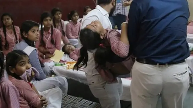 The schoolgirls were admitted to four hospitals after the gas leak, which hit during classes