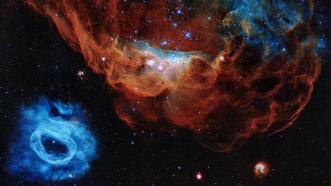 The portrait features the giant nebula NGC 2014 and its neighbour NGC 2020