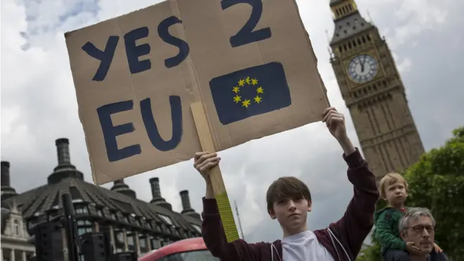 Joven con letrero de Sí a la UE