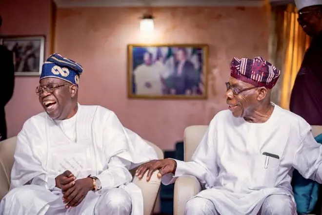 Aworan Olusegun Obasanjo ati Bola Ahmed Tinubu 