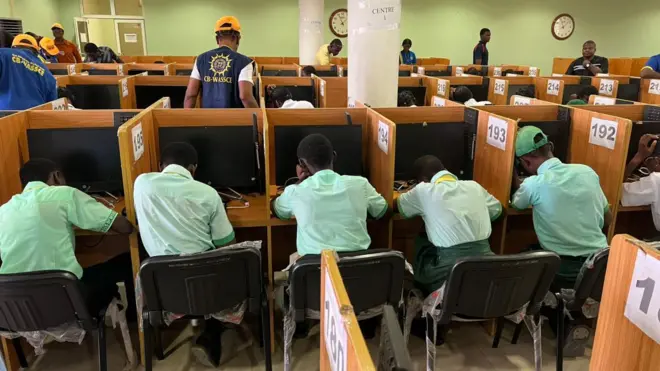 Students dey write di Waec Computer-based-testing (CBT) exam