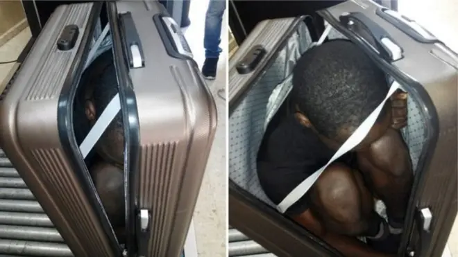 Испанская полиция в Сеуте опубликовала фото найденного в чемодане мигранта