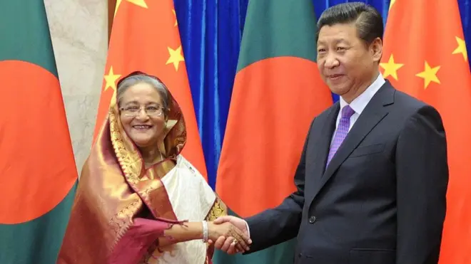 शेख़ हसीना चीनी राष्ट्रपति के साथ