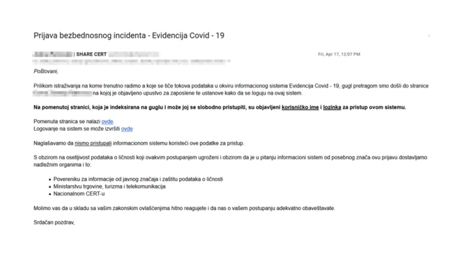 Фондација Шер је надлежне упозорила 17. марта 2020. године, сат касније, спорна страна је уклоњена са интернета