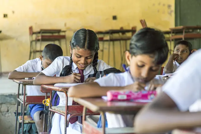 Children at a local primary school in Sri Lanka - stock photo