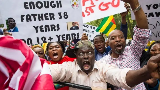 People dey protest because Togo president, Faure Gnassingbe and im Papa don dey power since 50 years