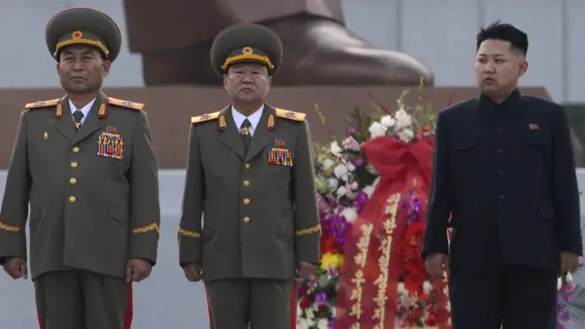 Ngoại trưởng Bắc Hàn (trái) và lãnh đạo tối cao Bắc Hàn Kim Jong-un (phải)