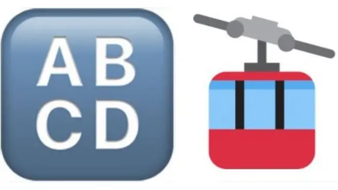 The two least popular emojis on Twitter: "Input symbol" (left) and "aerial tramway" (right)
