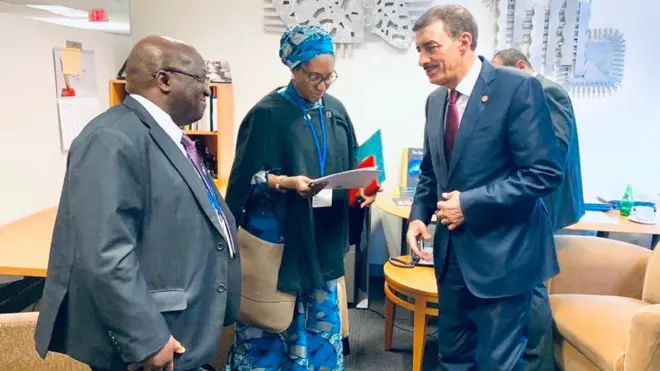 Nigeria Minister of Finance, Budget & National Planning Zainab Shamsuna Ahmed dey do meeting with Dr. Bandar M. H. Hajjar President, Islamic Development Bank for f IMF/ World Annual Meetings.
