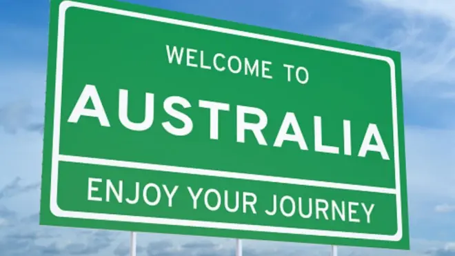 Sign post wey say welcome to Australia