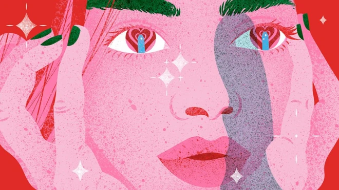 Gözünden vibratör yansıyan bir kadın