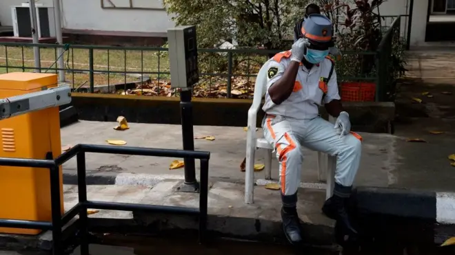 Security man for one goment hospital inside Lagos on February 28, 2020